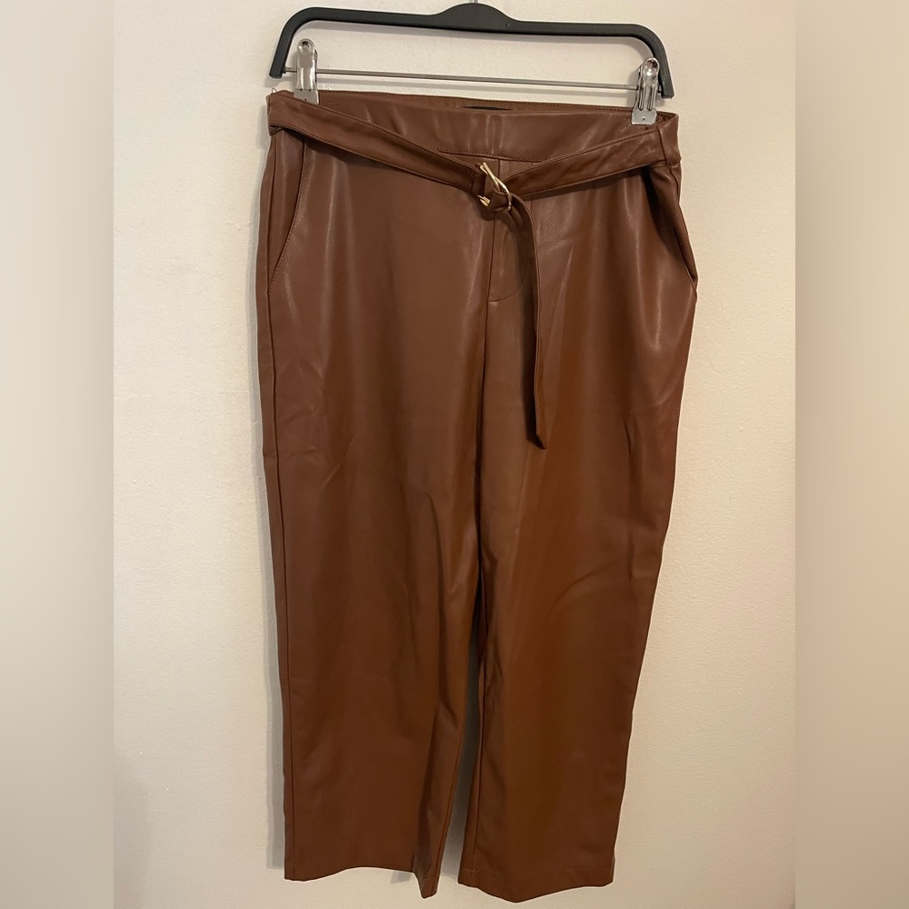 Marc New York Brown Faux Leather Pants with Belt. Size 8